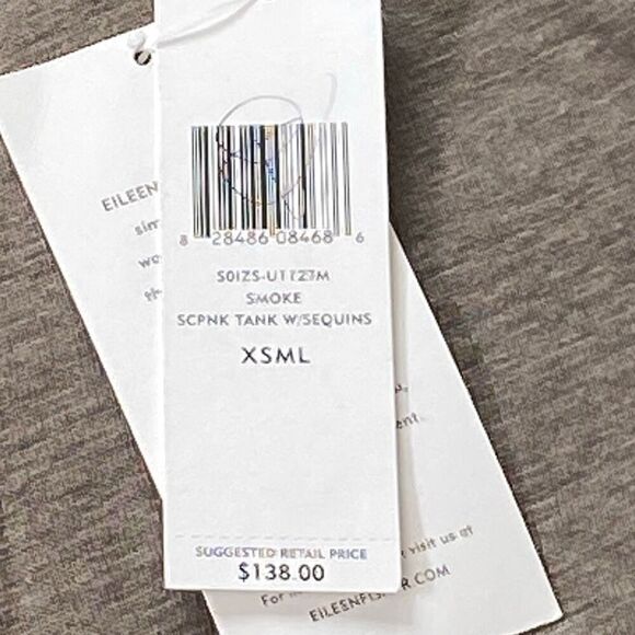 Eileen Fisher NWT$138 Linen Jersey Tank Top Sequins Sparkle Smoke Gray Quiet Lux - Picture 7 of 9